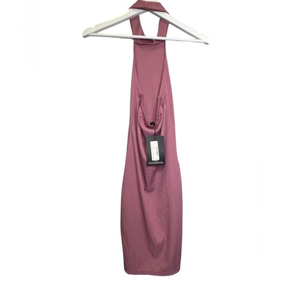 Pretty Little Thing | Basic Mauve Ribbed High Neck Split Detail Dress Sz 0 - Picture 5 of 8